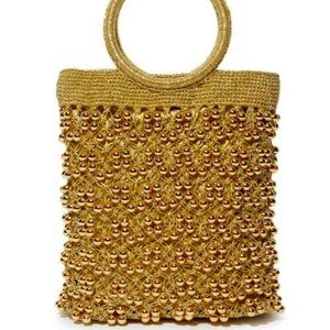 Lele Sadoughi GOLD METALLIC WOVEN MINI TOTE